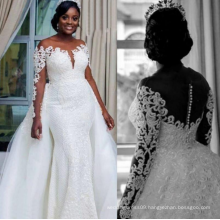 African Lace Removable Tulle Overskirt Two Piece Mermaid Detachable Wedding Dress